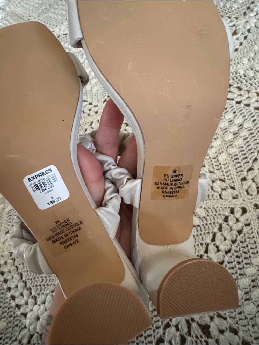 Express Ruched-Strap Square-Toe Sandals in Light Beige - Picture 6 of 7